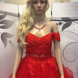 Punainen vanhojentanssimekko, RED, 2-osinen, koko 34, vain tämä kpl!