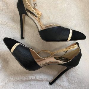 Mustat/kullanväriset korkokengät huimilla 12 cm koroilla, koko 39