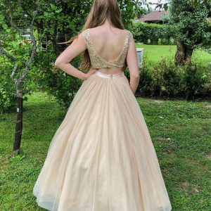 Shampanjanvärinen vanhojentanssimekko, champagne, koko 36, vain tämä kpl!