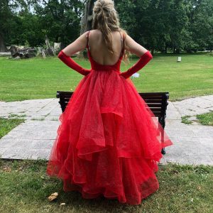 Punainen kimaltava vanhojentanssimekko, RED, koko 36, vain tämä kpl!