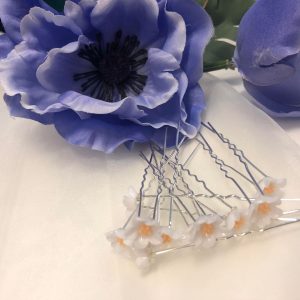 Valkoiset kukkapinnit oranssilla keskiosalla, WHITE