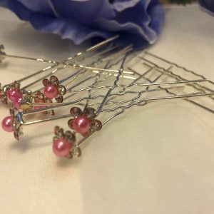 Hopeanväriset hiuspinnit pinkillä keskiosalla, PINK