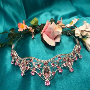 Hopeanvärinen tiara vaaleanpunaisilla koristekivillä, PINK